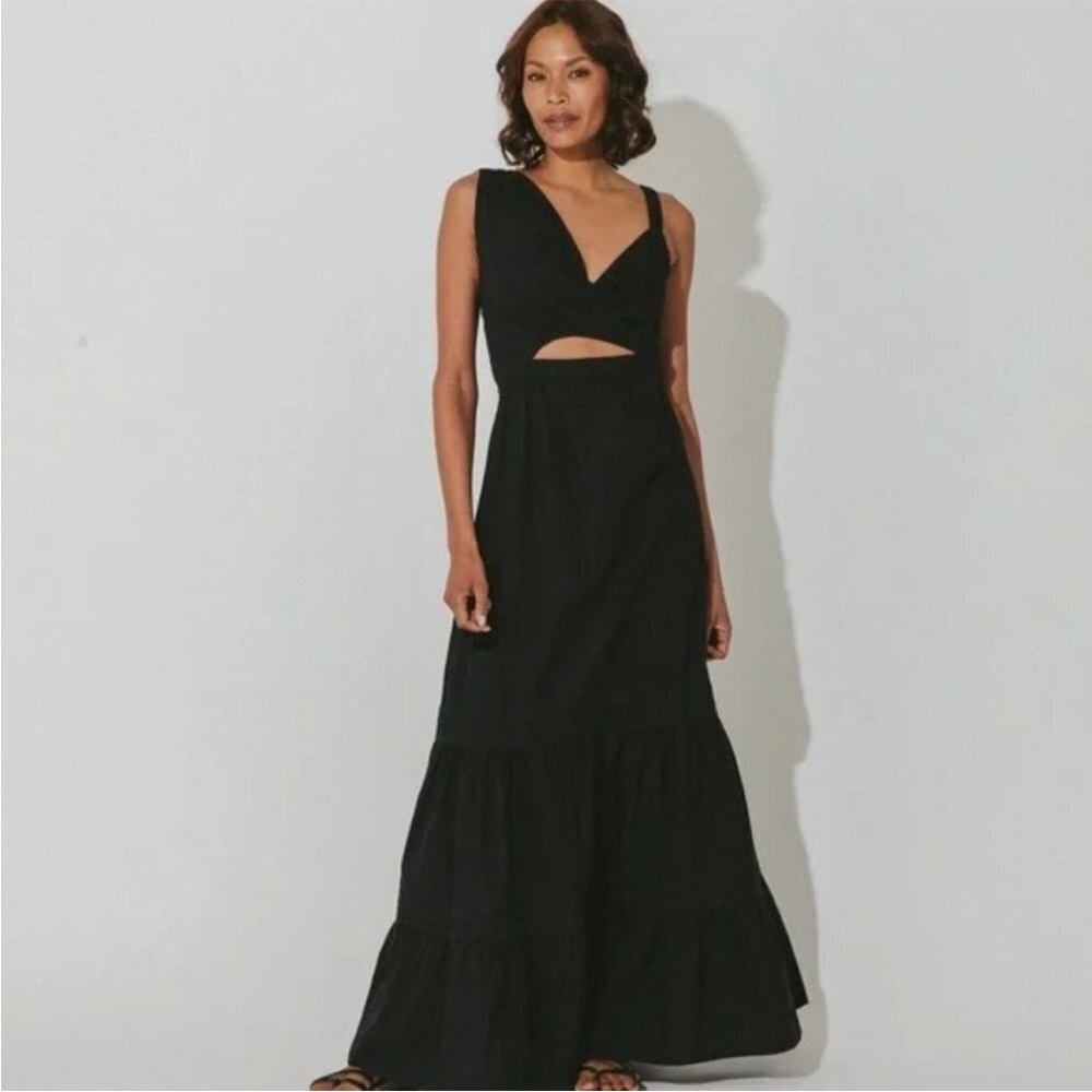 Cleobella Black Asymmetrical Cut Out Cotton Poplin Maxi Dress Small NWT